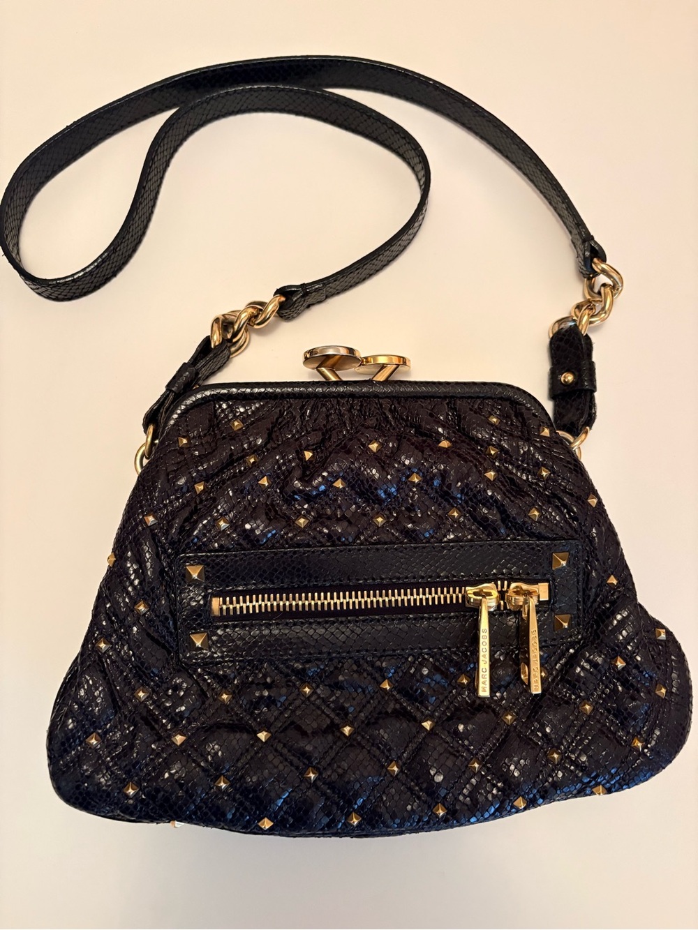 Marc Jacobs Black Quilted Python Stardust Little Stam Bag - RE09